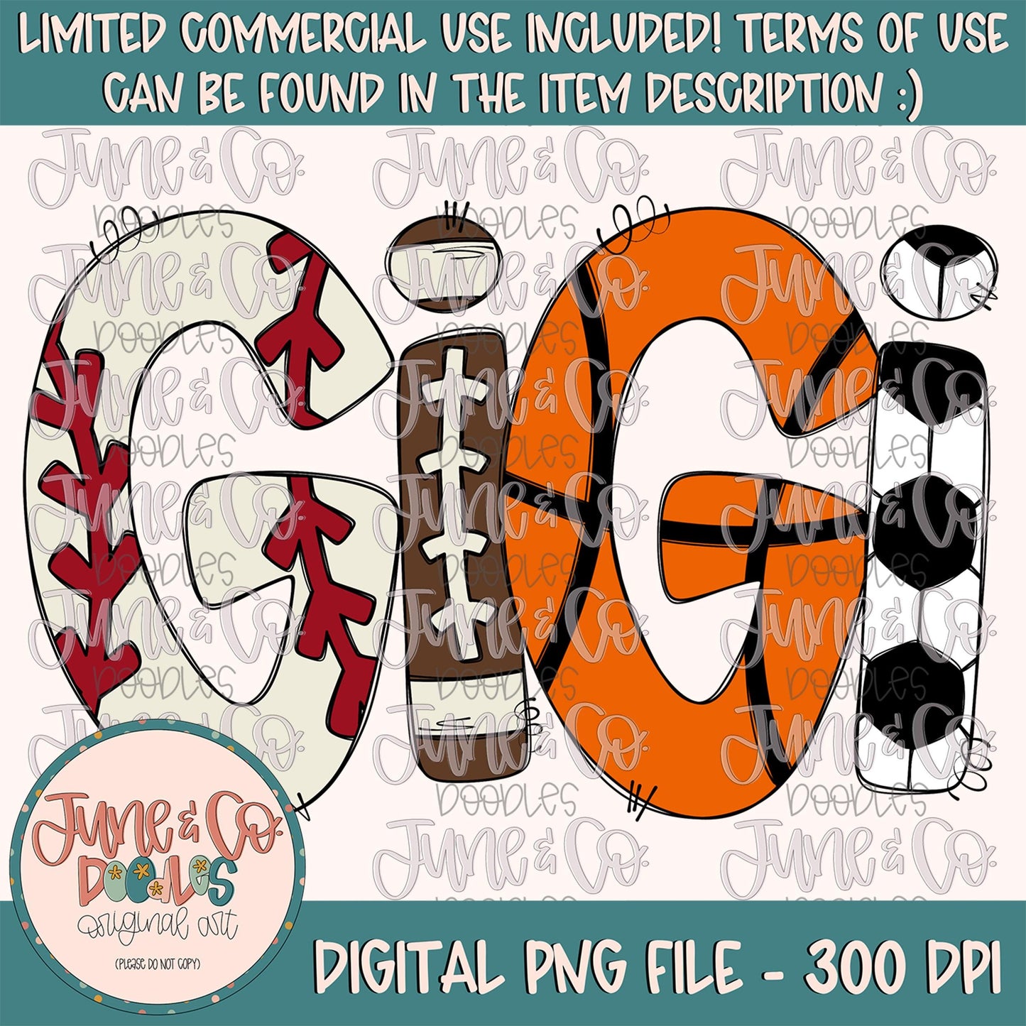 Sports Gigi PNG| Grandma Game Day Shirt Design| Baseball Football Basketball Soccer Season Sublimation File| Hand Drawn Art|Digital Download
