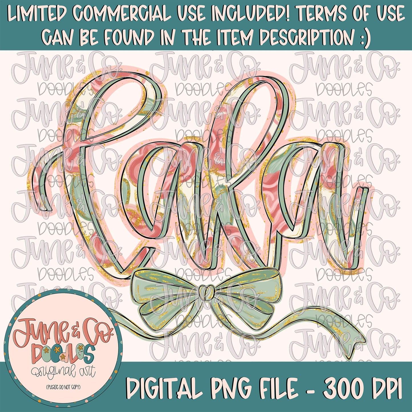 Painted Floral Lala PNG| Lala With Bow Sublimation File| Floral Mother's Day Shirt Design| Hand Lettered Printable Art| Digital Download