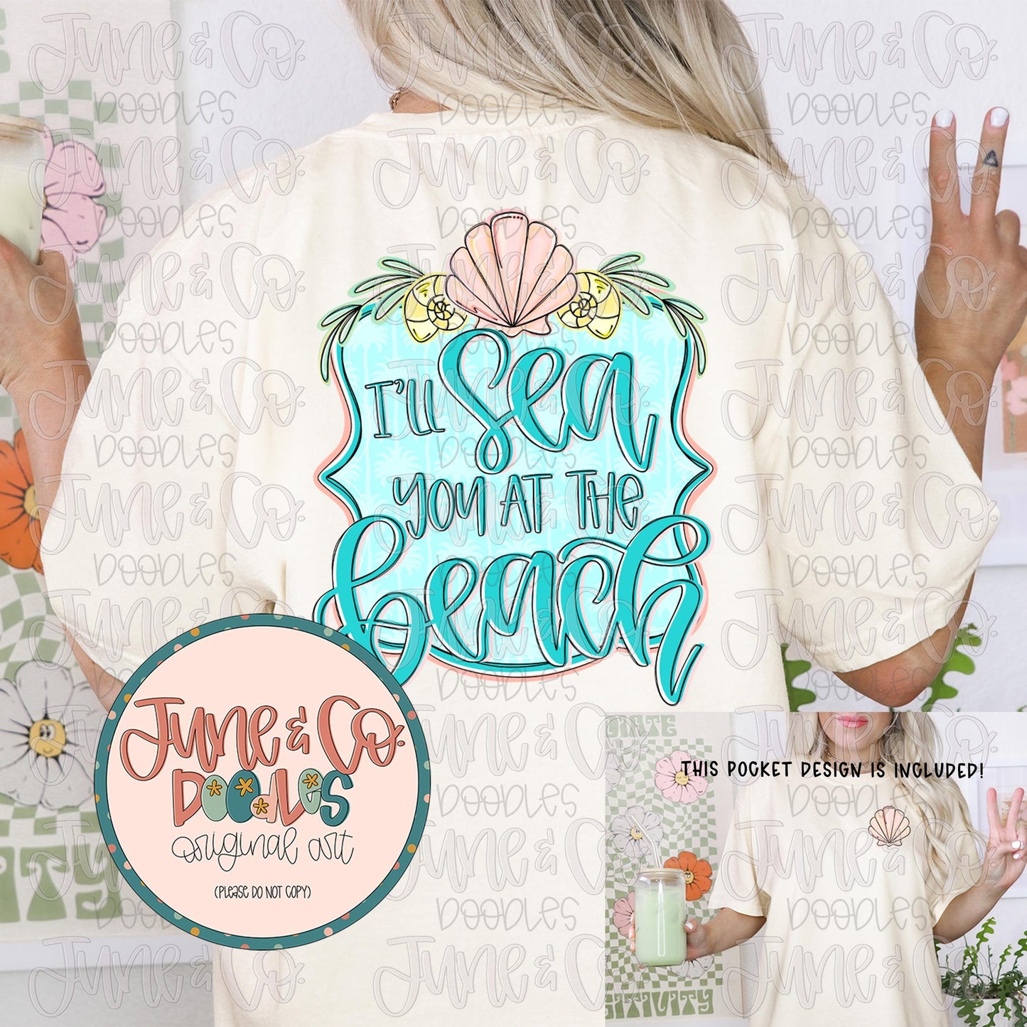 I'll Sea You At The Beach PNG| Beach Vacation Sublimation File| Preppy Summer Shirt Design| Hand Lettered Printable Art| Digital Download