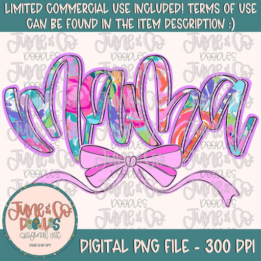 Bright Floral Mama PNG| Mama With Bow Sublimation File| Floral Mother's Day Shirt Design| Hand Lettered Printable Art| Digital Download