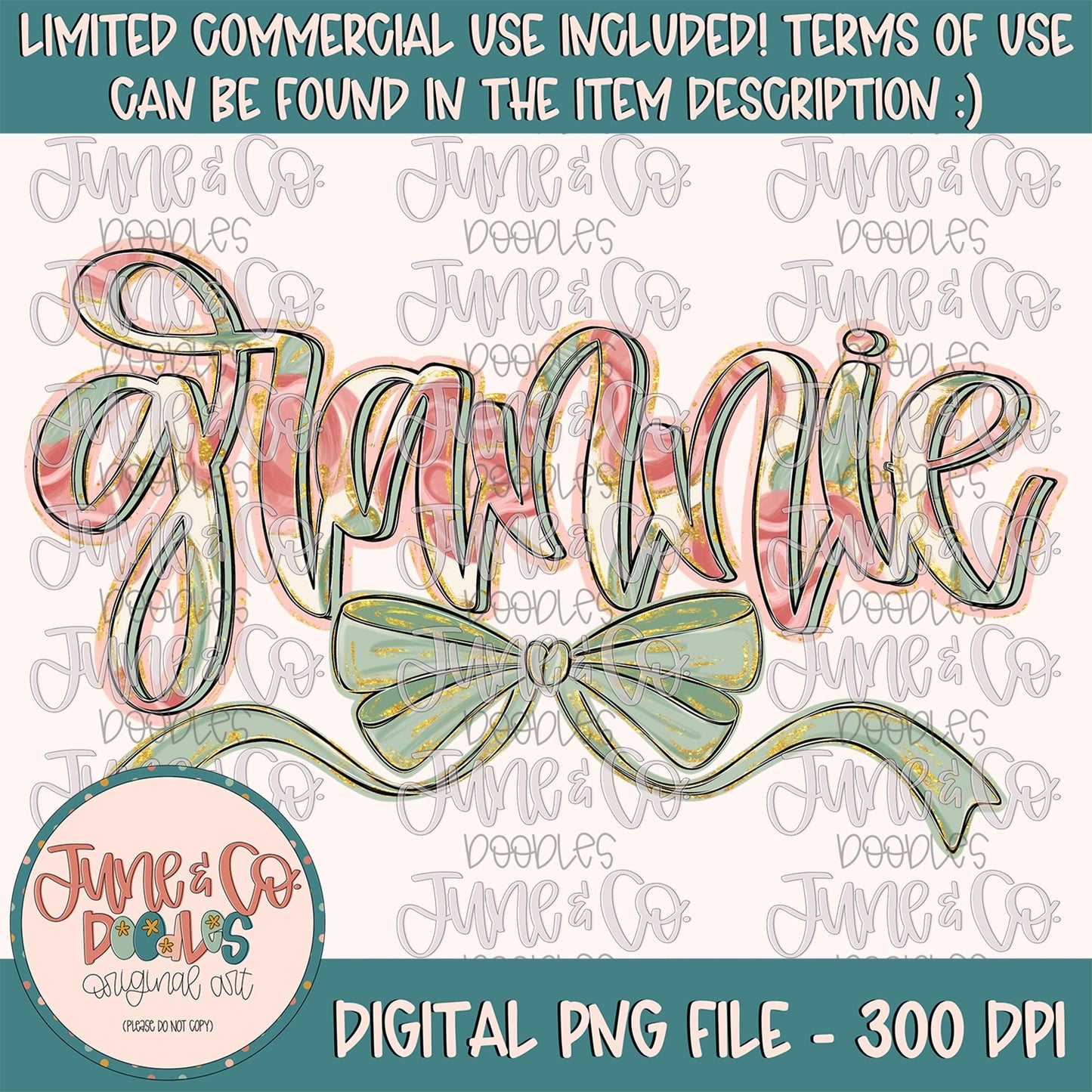 Painted Floral Grannie PNG| Grannie With Bow Sublimation File| Floral Mother's Day Design| Hand Lettered Printable Art| Digital Download