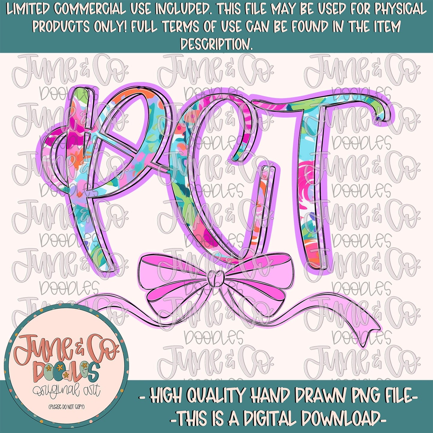 Bright Floral PCT PNG| PCT With Bow Sublimation File| Medical Occupation Shirt Design| Hand Lettered Printable Art| Digital Download