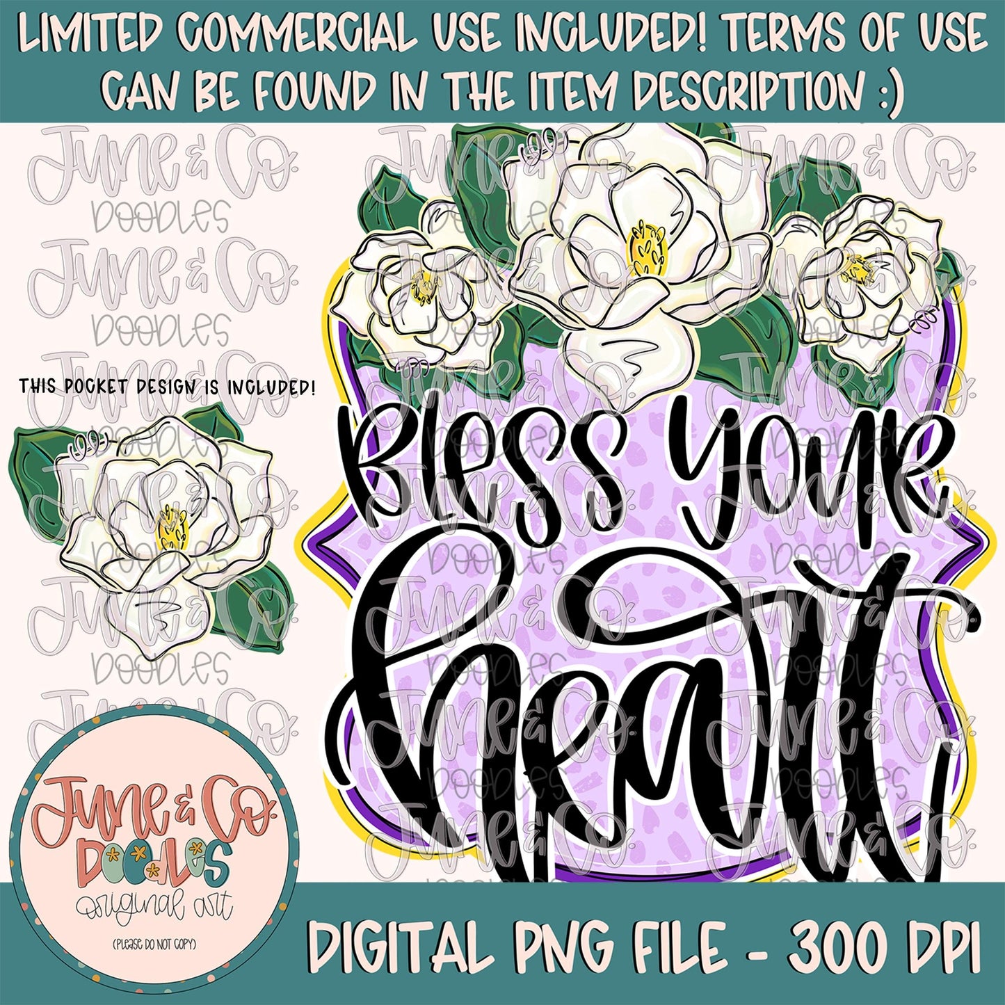 Bless Your Heart Magnolias PNG| Southern Sayings Sublimation File| Country Girl Shirt Design| Hand Lettered Printable Art| Digital Download