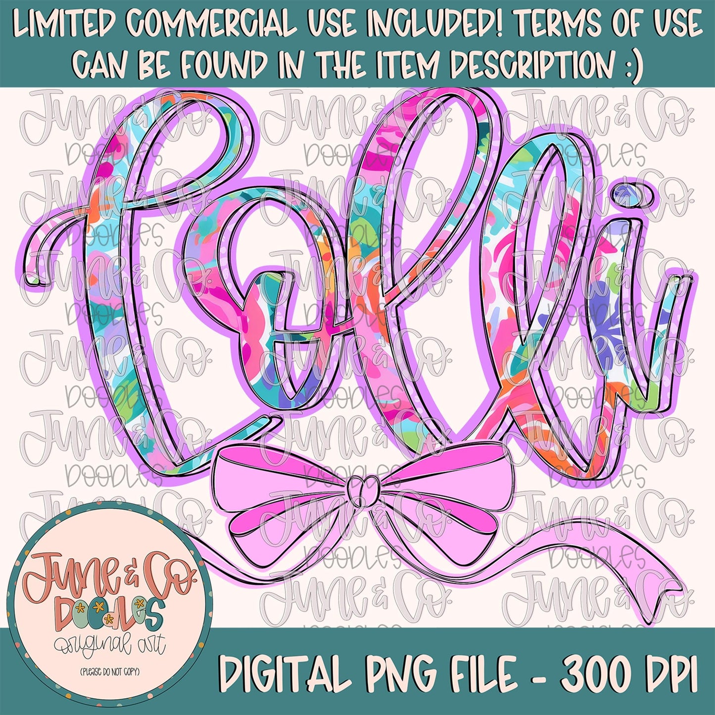 Bright Floral Lolli PNG| Lolli With Bow Sublimation File| Floral Mother's Day Shirt Design| Hand Lettered Printable Art| Digital Download