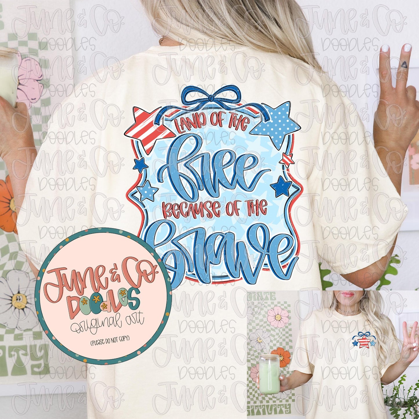 Fancy Land Of The Free PNG| Coquette Patriotic Sublimation File| Memorial Day Shirt Design| Hand Lettered Printable Art| Digital Download