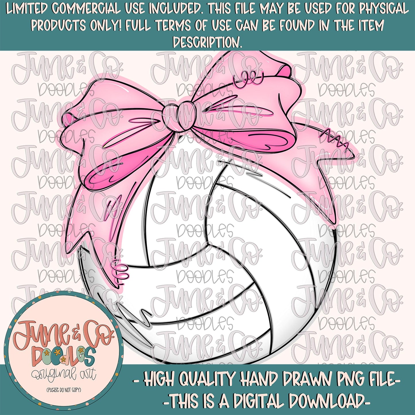 Volleyball With Bow PNG| Coquette Volleyball Sublimation File| Girly Sports Shirt Design| Hand Drawn Printable Art| Digital Download