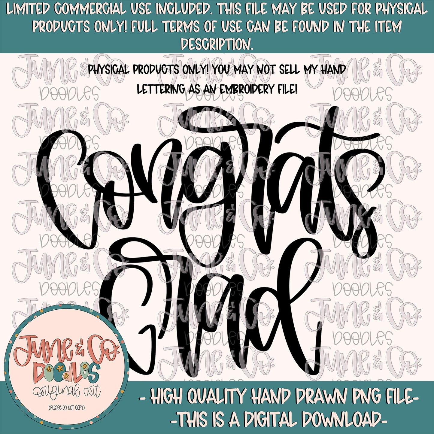 Congrats Grad Lettering PNG| Graduation Calligraphy| Party Banner Lettering| Greeting Card Lettering| Hand Lettered SVG| Instant Download