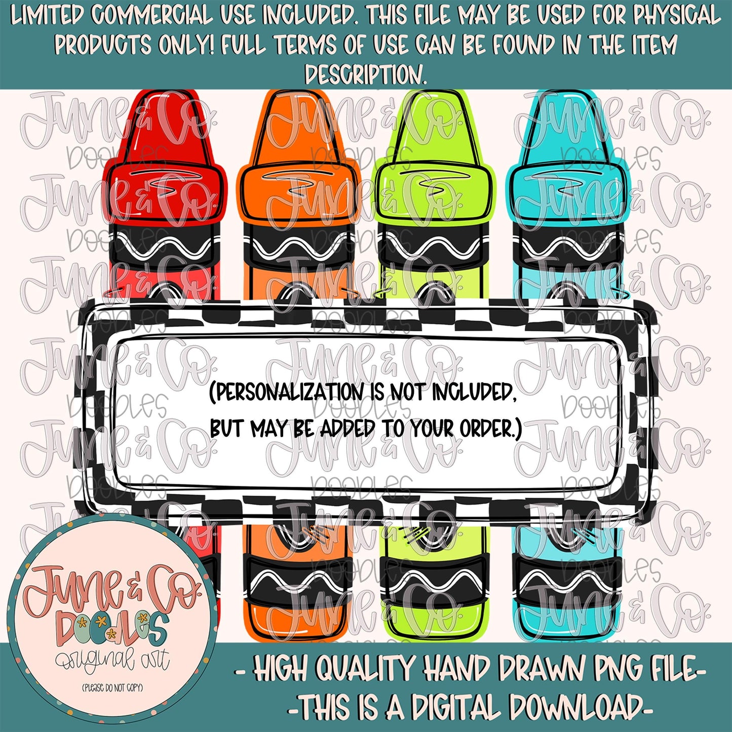 Boys Neon Crayons With Name Plate PNG| Boys Back To School Sublimation File| Bright Crayon Shirt Design| Hand Drawn Art| Digital Download