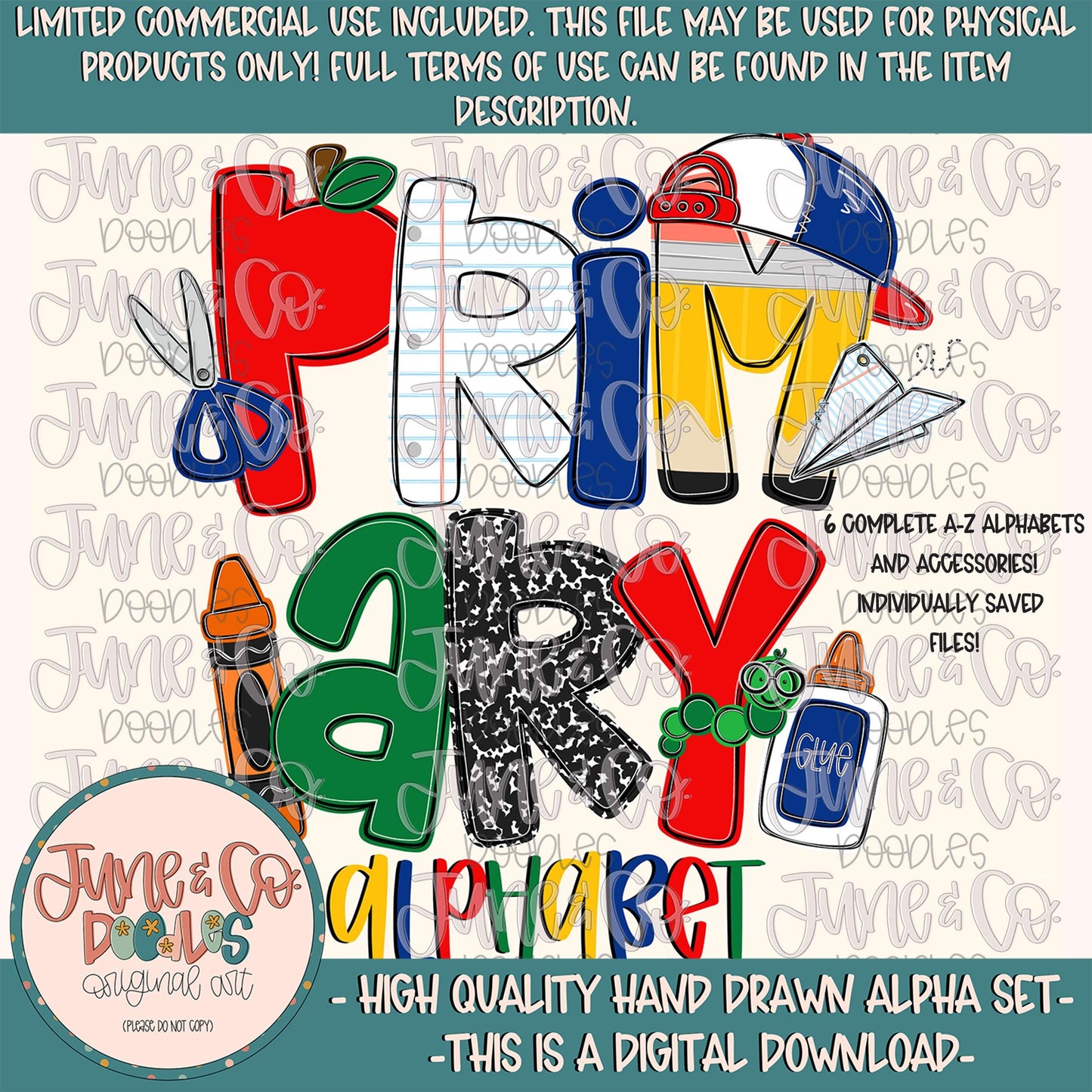 Primary Alphabet Set- PNG| Boys Back To School Themed Doodle Letters| Individually Saved Letters| A-Z Doodle Letters PNG| Digital Download