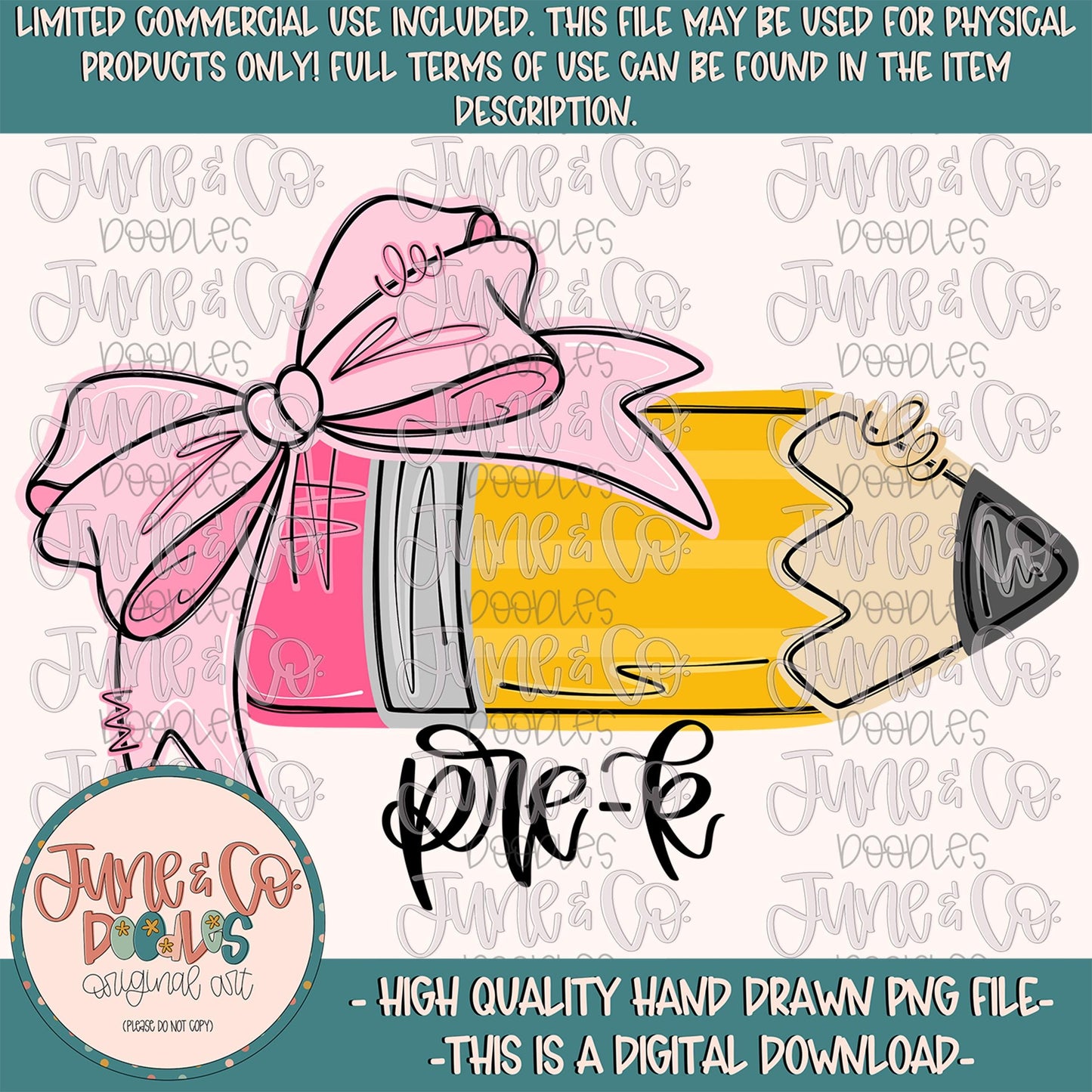 Girls Pre-K Grade Pencil PNG| Coquette Back To School DTF File| Elementary Grade Level Shirt Design| Hand Drawn Art| Digital Download