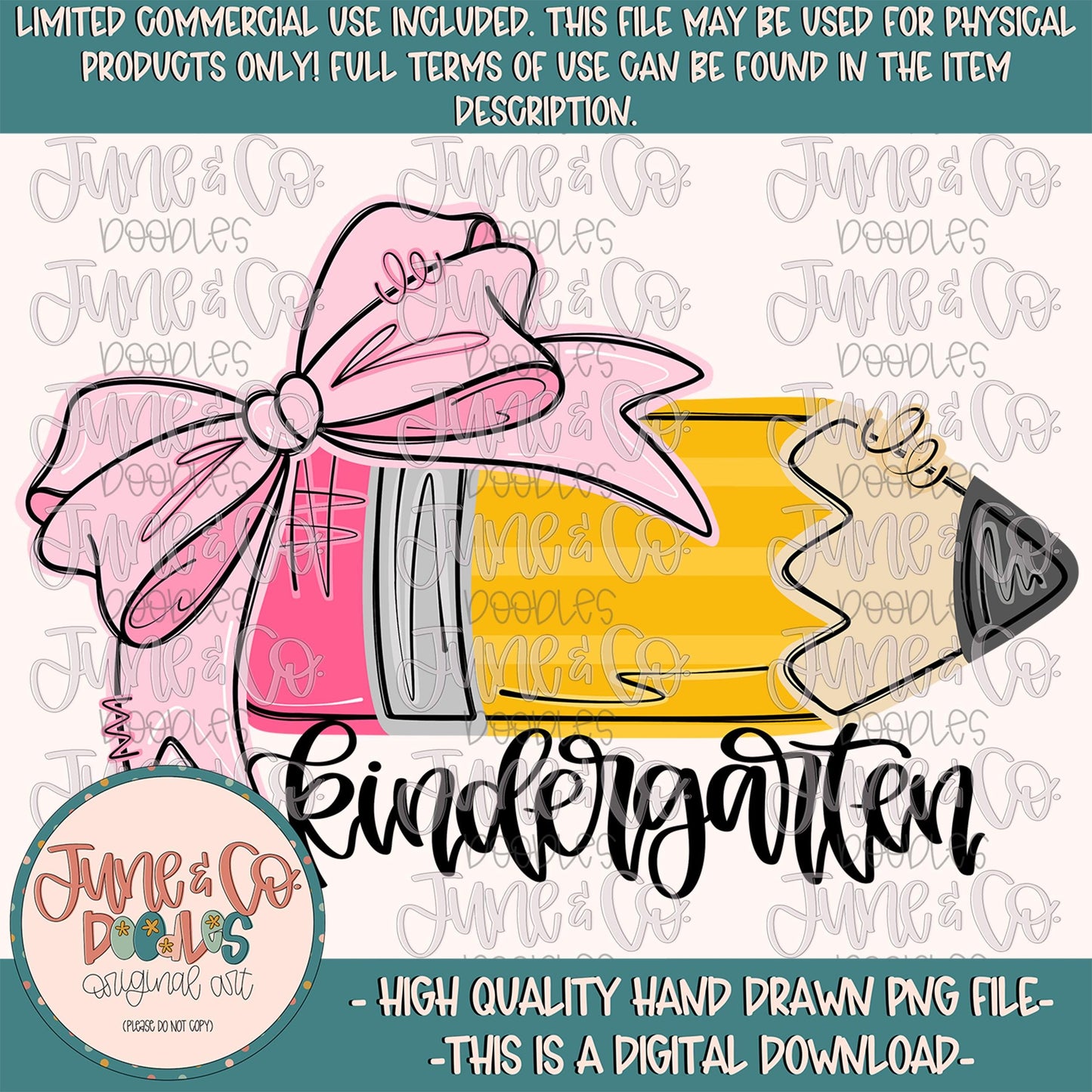Girls Kindergarten Grade Pencil PNG| Coquette Back To School DTF File| Elementary Grade Level Shirt Design| Hand Drawn Art| Digital Download