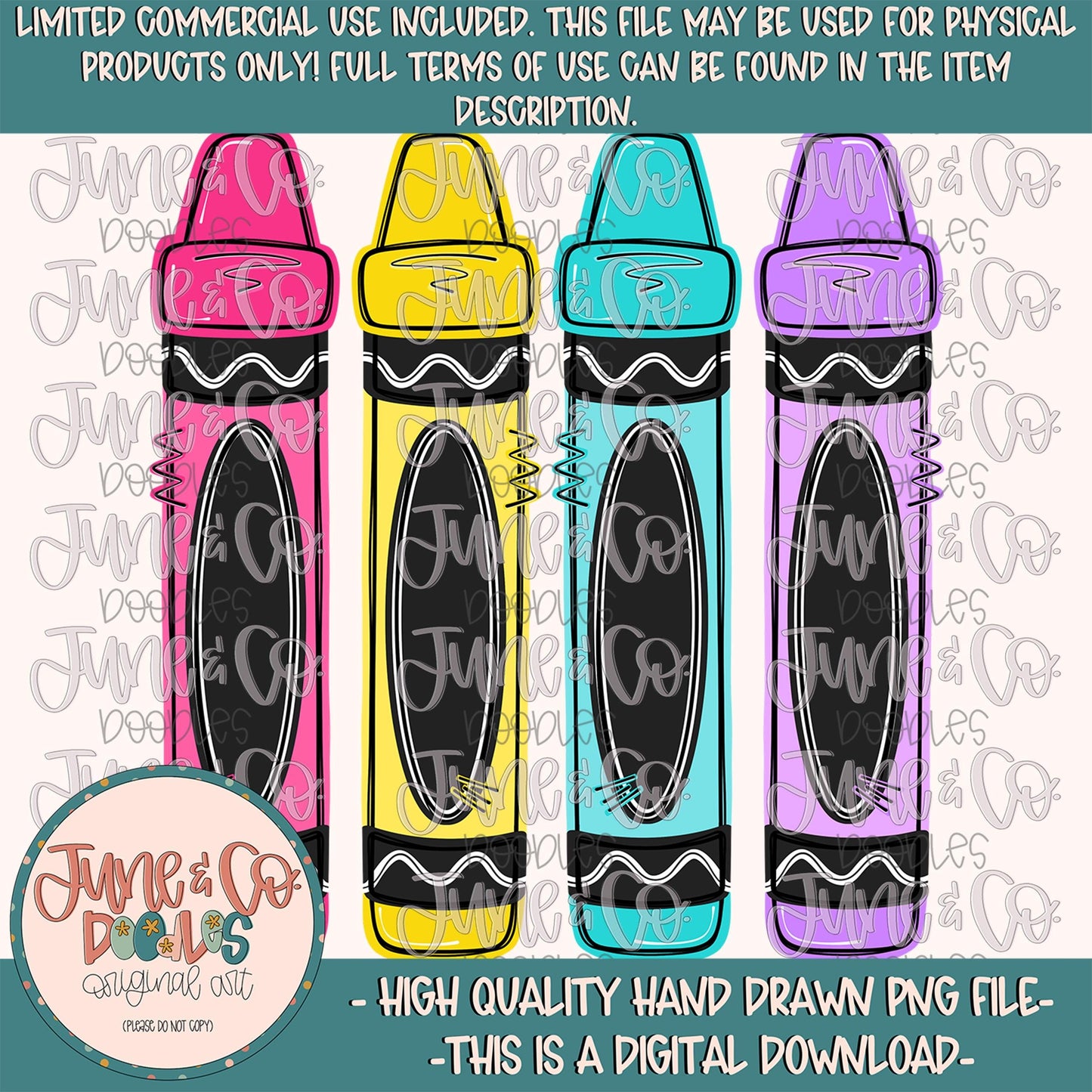 Girls Neon Crayons PNG| Girly Back To School Sublimation File| Bright Crayon Doodle| Elementary School PNG| Hand Drawn Art| Digital Download