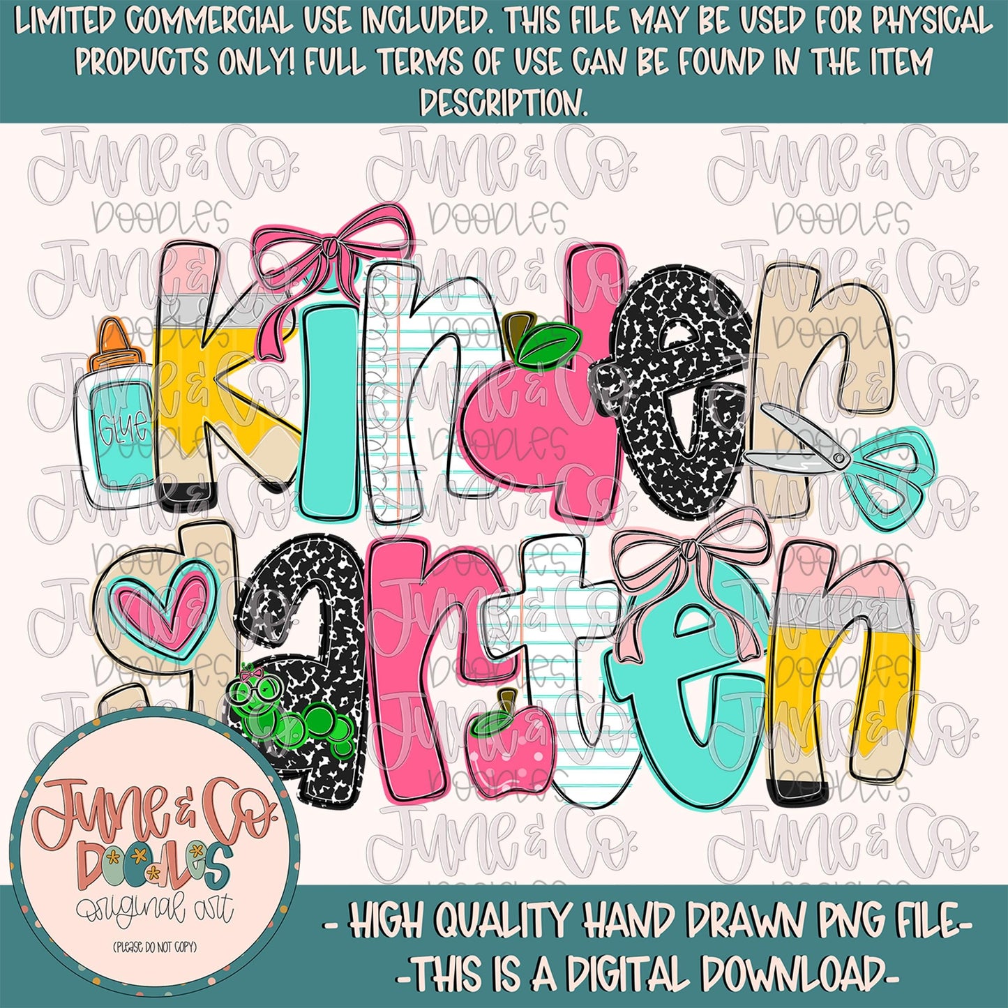 Girls Kindergarten PNG| Coquette Back To School Sublimation File| Girly Elementary Grade Level Design| Hand Drawn Art| Digital Download