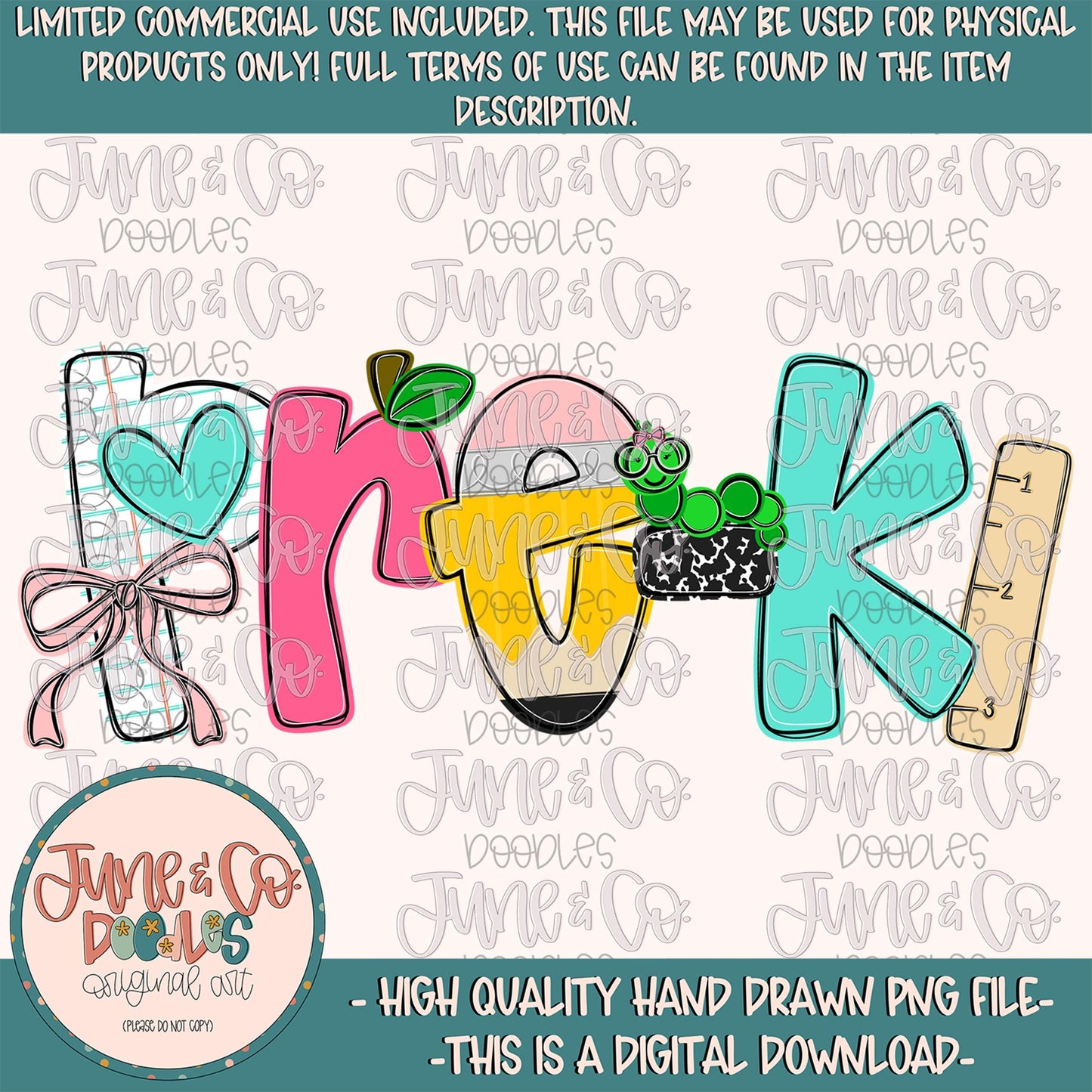 Girls Pre-K PNG| Coquette Back To School Sublimation File| Girly Elementary Grade Level Design| Hand Drawn Art| Digital Download