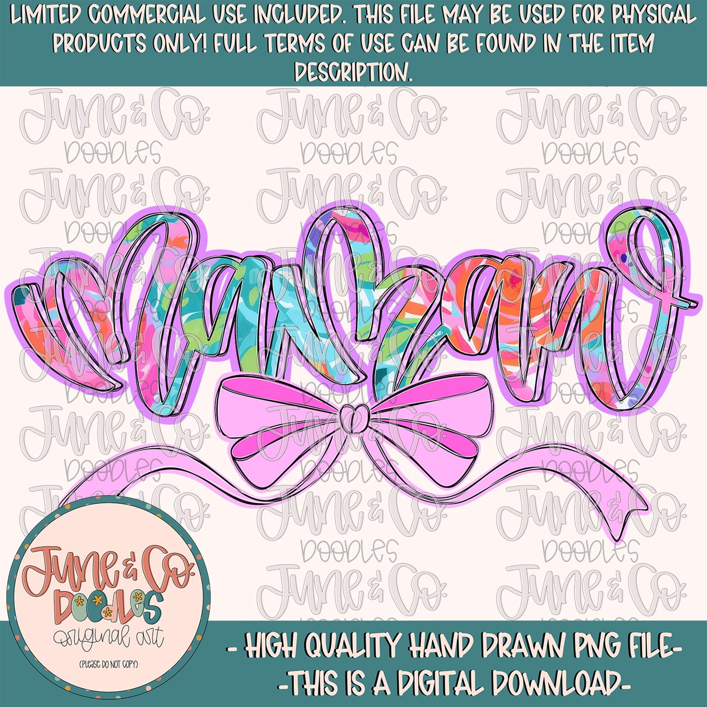 Bright Floral Mamaw PNG| Mamaw With Bow Sublimation File| Floral Mother's Day Shirt Design| Hand Lettered Printable Art| Digital Download