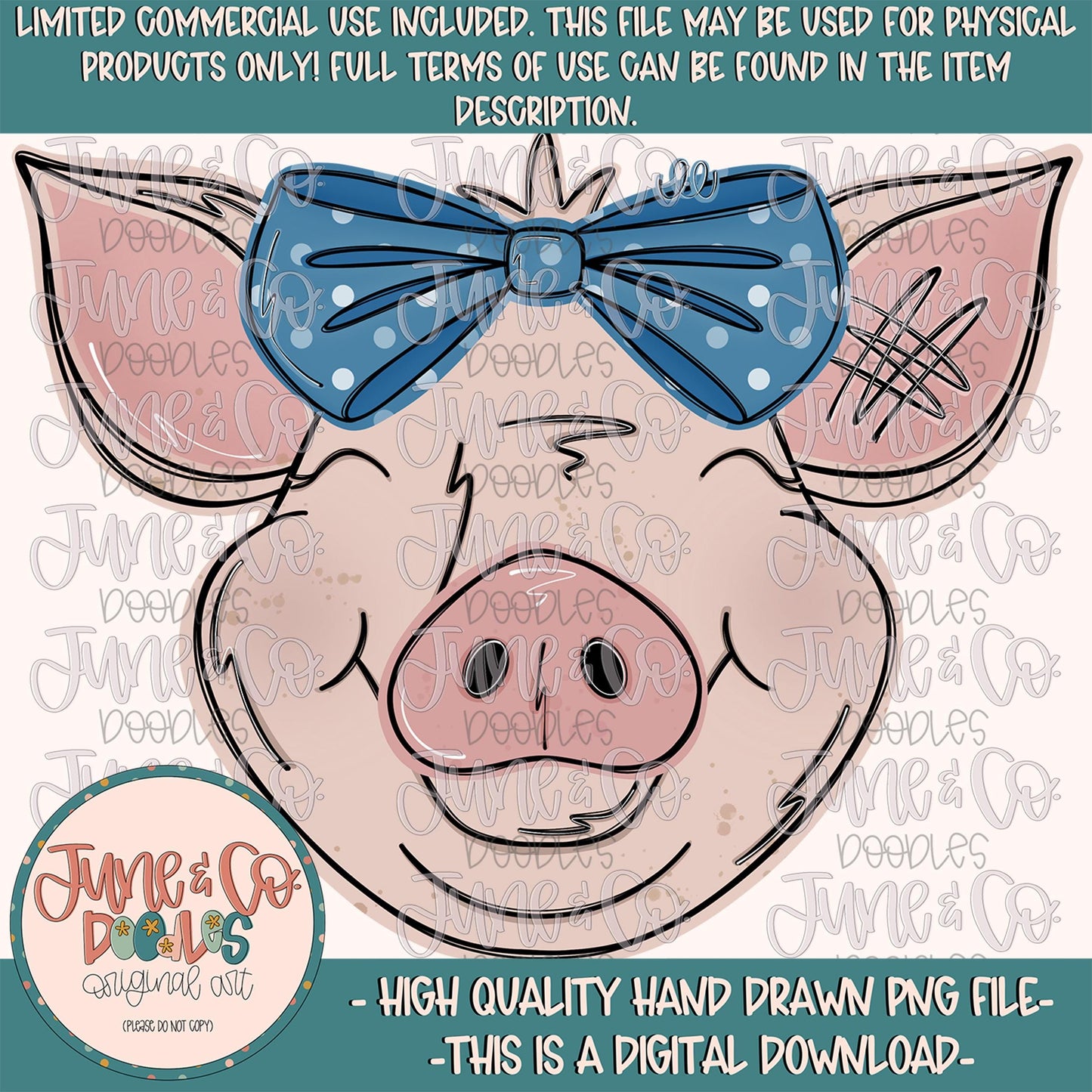 Girl Pig PNG| Coquette Pig In Bow Sublimation File| Girls Farm Animal Shirt Design| Hand Drawn Printable Art| Instant Download