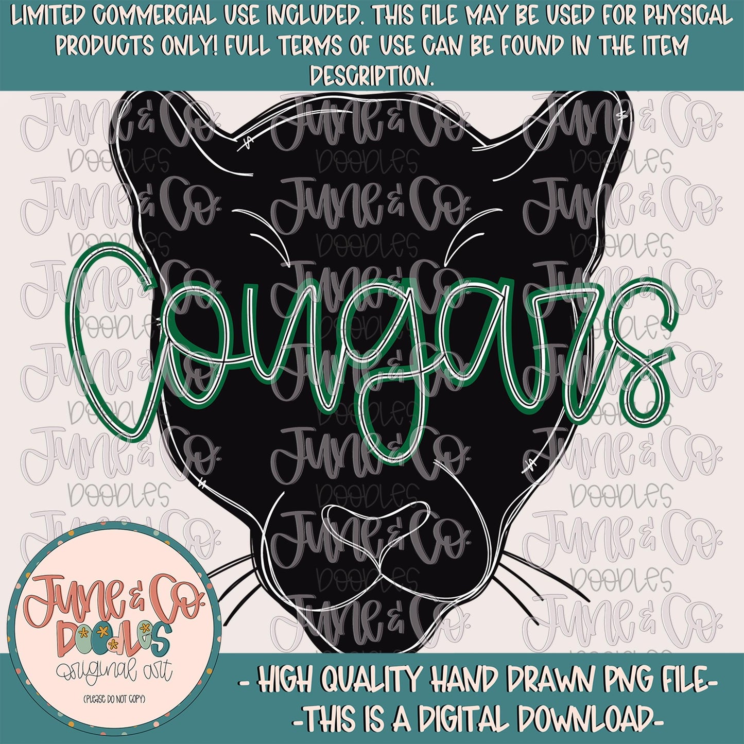 Cougars Mascot PNG| Custom School Mascot Sublimation File| School Pride Shirts Design| Hand Lettered Printable Art| Instant Download