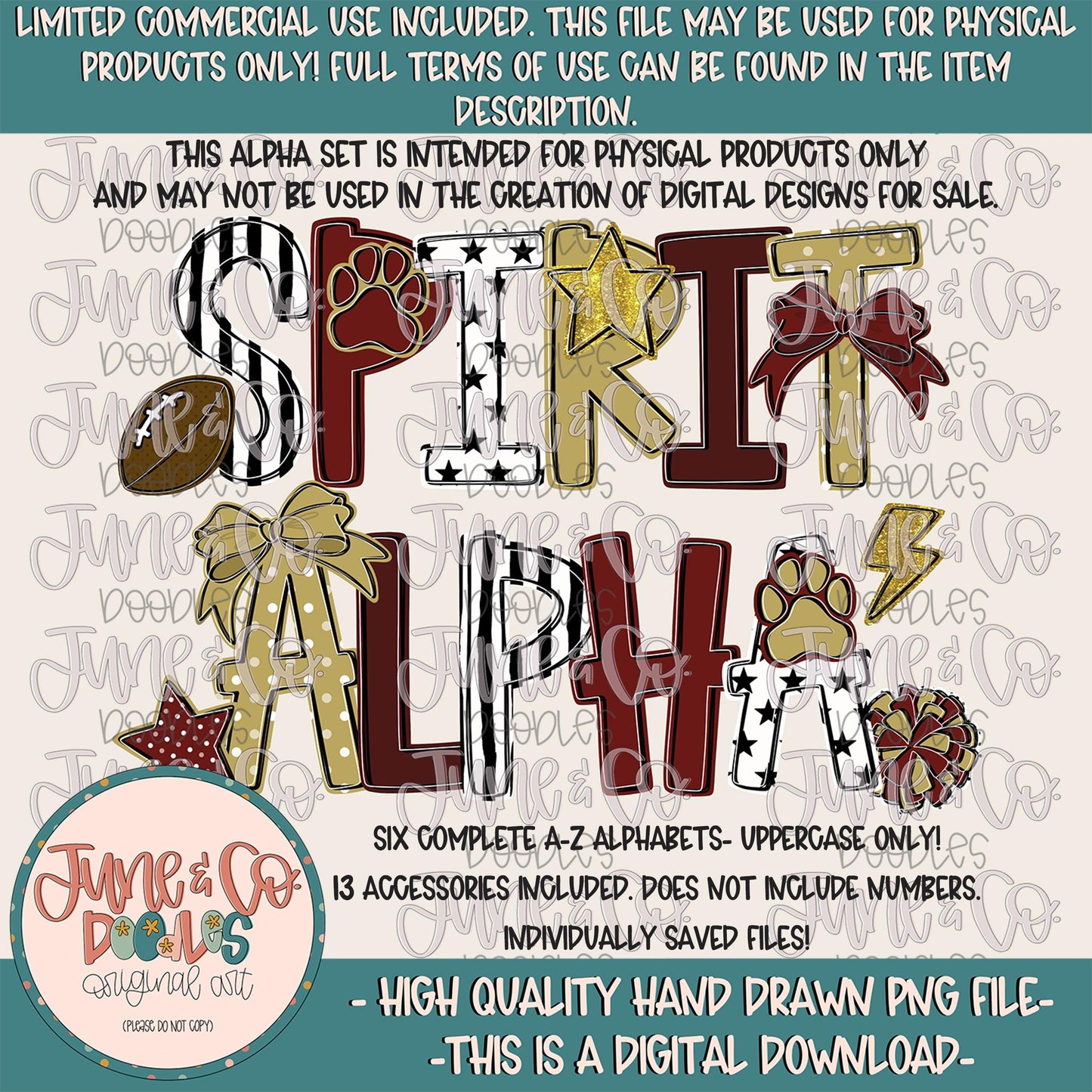 Spirit Alphabet Set- Maroon & Gold| Team Spirit Doodle Alpha| Individually Saved PNG Letters| A-Z Doodle Letters PNG| Digital Download
