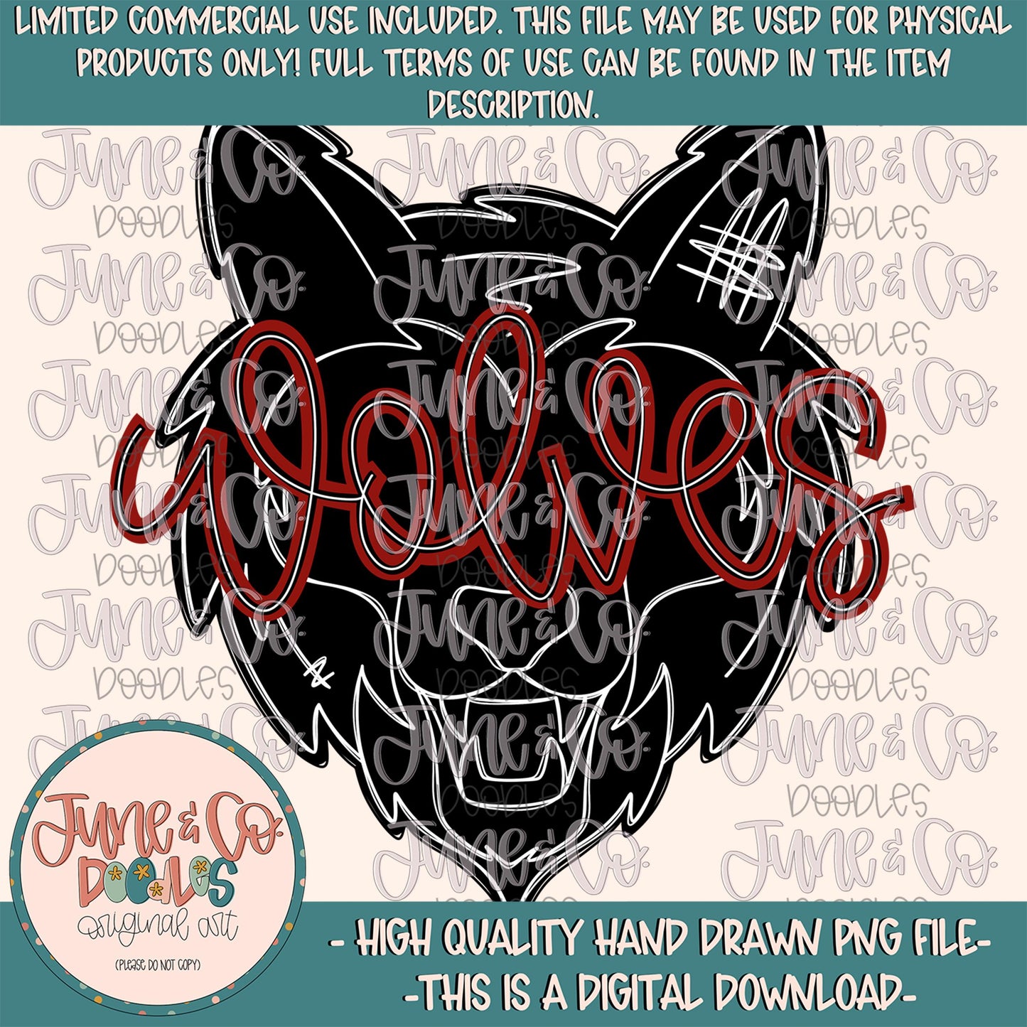 Wolves Mascot Silhouette PNG| Team Spirit Sublimation File| Game Day Shirt Design| Hand Drawn Printable Art| Digital Download