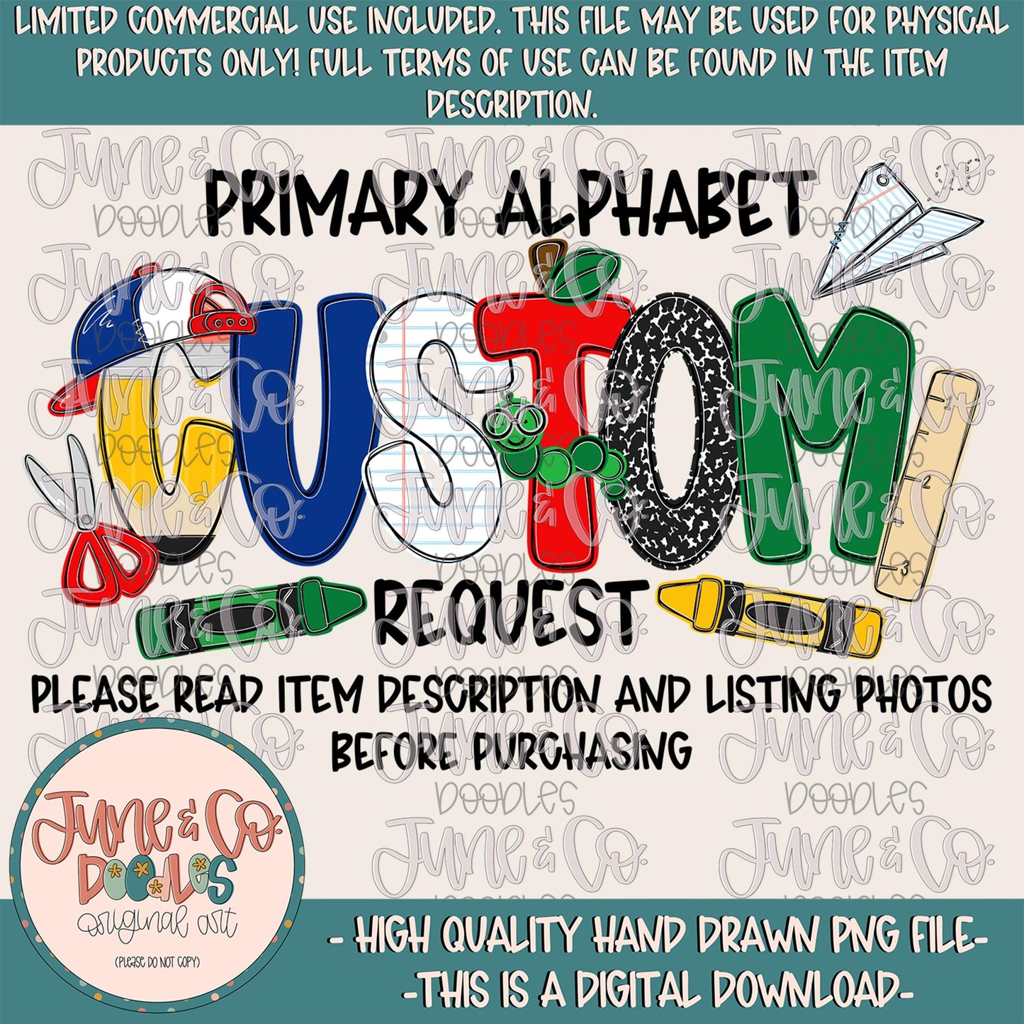 Primary Alpha Custom PNG| Made To Order Back To School |Doodle Letter Word/Name By Request| Hand Drawn Art| Digital Download