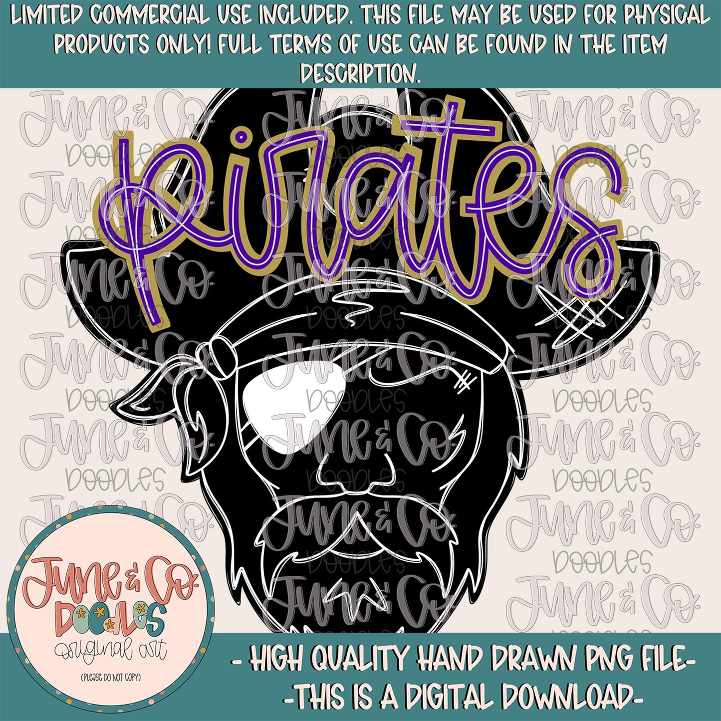 Pirates Mascot Silhouette PNG| Team Spirit Sublimation File| Game Day Shirt Design| Hand Drawn Printable Art| Digital Download