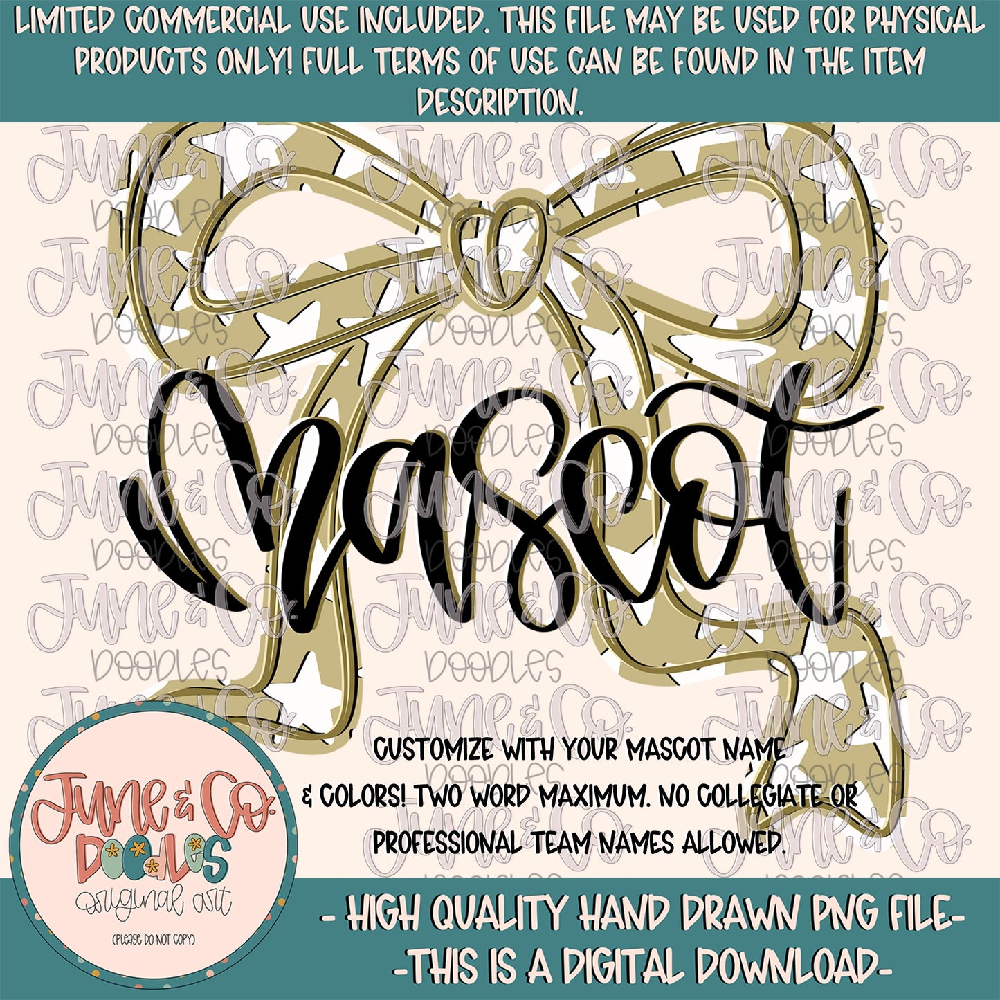 Custom Mascot Bow PNG| Made To Order Hand Lettering Sublimation File| Coquette Game Day Design| Hand Drawn Art| Digital Download