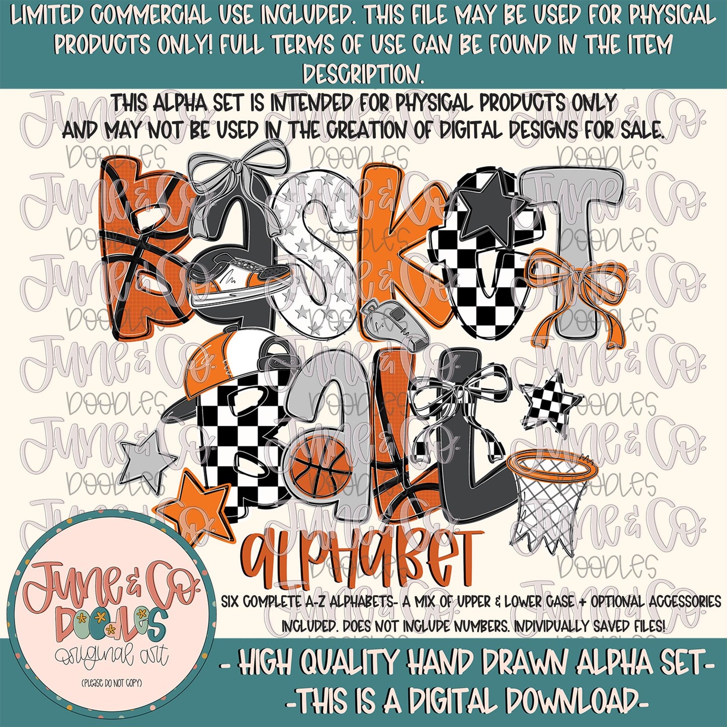 Basketball Alphabet Set| Sport Themed Doodle Alpha| Individually Saved PNG Letters| Hand Drawn A-Z Doodle Letters PNG| Digital Download