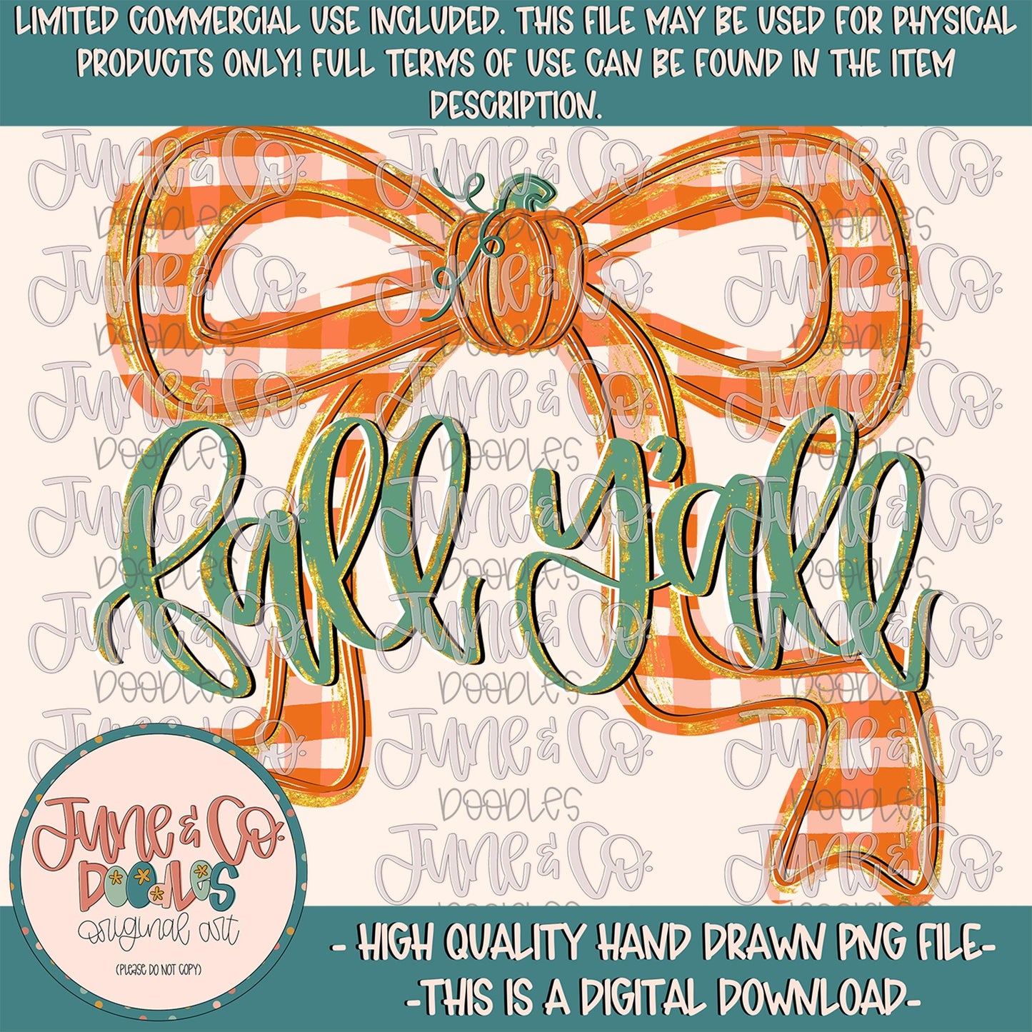 Fall Y'all Bow PNG| Coquette Holiday Sublimation File| Preppy Autumn Season Shirt Design| Hand Drawn Art| Hand Lettering| Digital Download