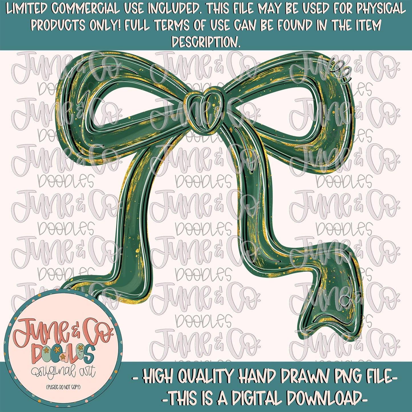 Pine Green Bow PNG| Coquette Holiday Sublimation File| Preppy Christmas Shirt Design| Girly Christmas Bow| Hand Drawn Art| Digital Download