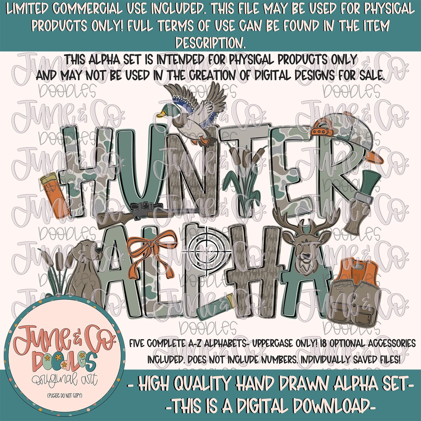 Hunter Alphabet Set- PNG| Hunting Season Alpha| Individually Saved Letters| Camo Doodle Letters| Unisex Hunting PNG| Digital Download