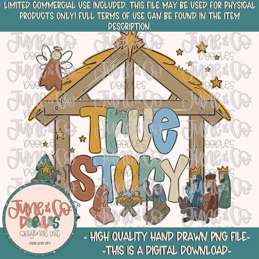 Boys True Story Nativity Scene PNG| Faith Based Christmas Sublimation File| Nativity Story Shirt Design| Hand Drawn Art| Instant Download