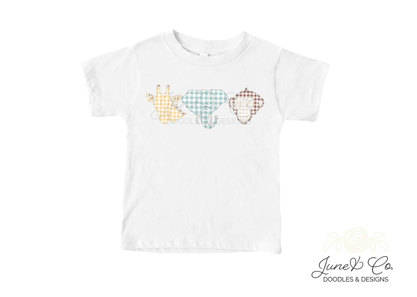 Faux Applique Zoo Animal Trio PNG| Kids Zoo Trip Shirt Design| Plaid Zoo Animal Printable Art| Hand Drawn| Instant Download