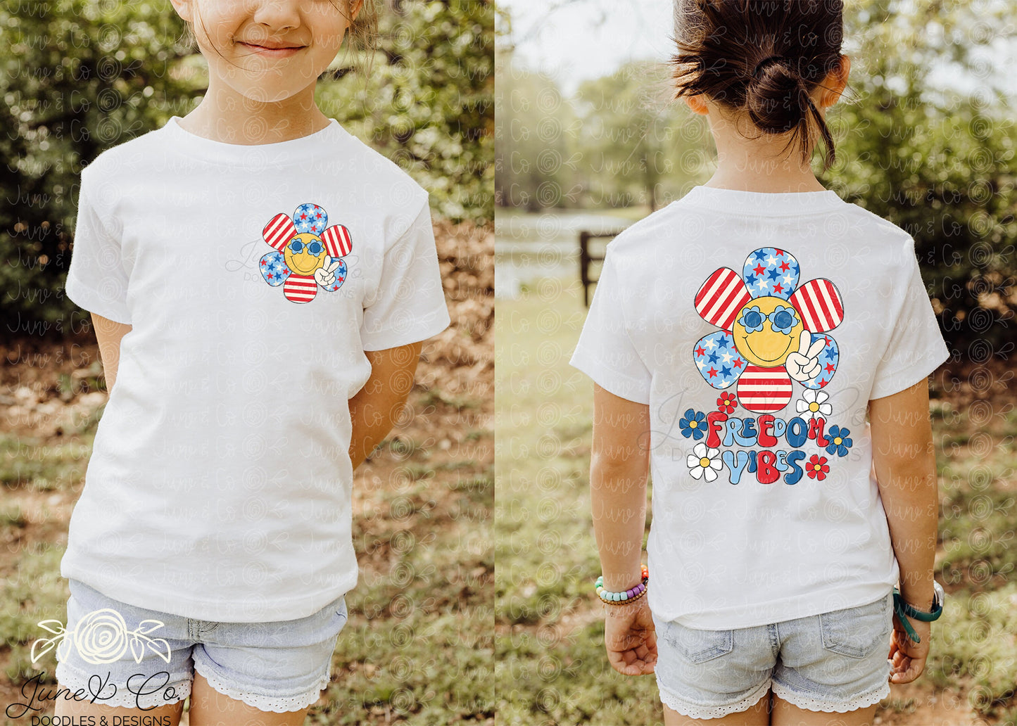 Freedom Vibes PNG| Patriotic Retro Daisy Happy Face Sublimation File| July 4th Shirt Design| Independence Day Printable| Instant Download