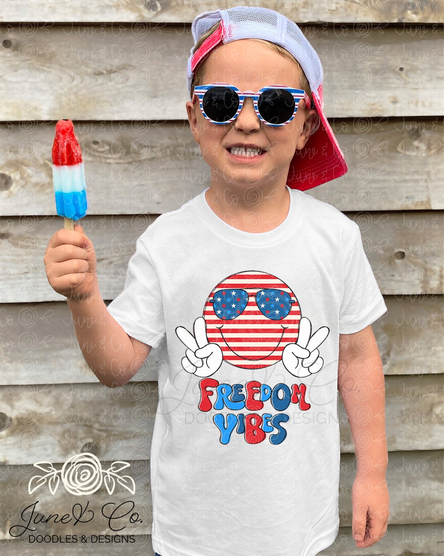 Freedom Vibes PNG| Patriotic Retro Happy Face Sublimation File| Kids July 4th Shirt Design| Independence Day Printable Art| Instant Download