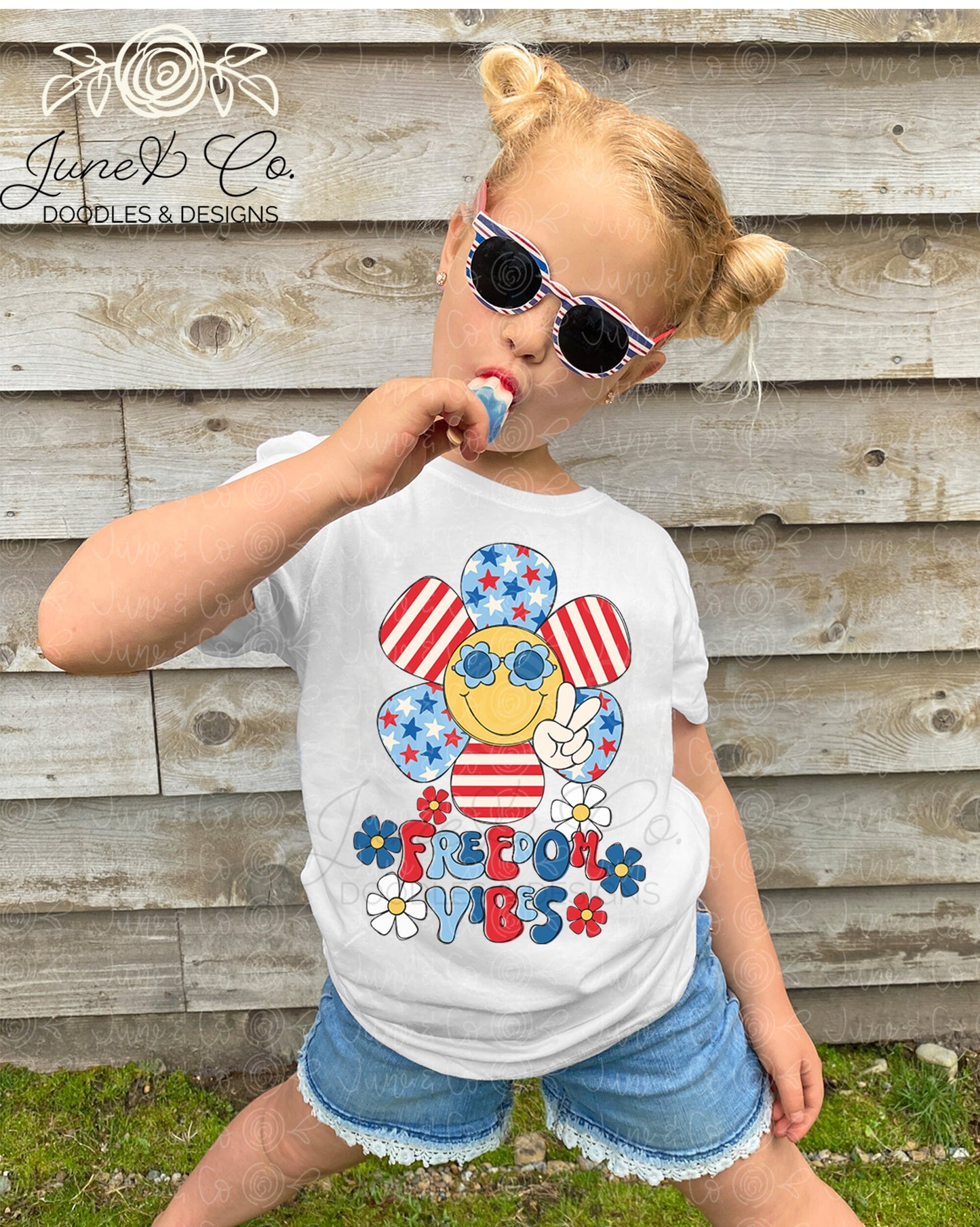 Freedom Vibes PNG| Patriotic Retro Daisy Happy Face Sublimation File| July 4th Shirt Design| Independence Day Printable| Instant Download