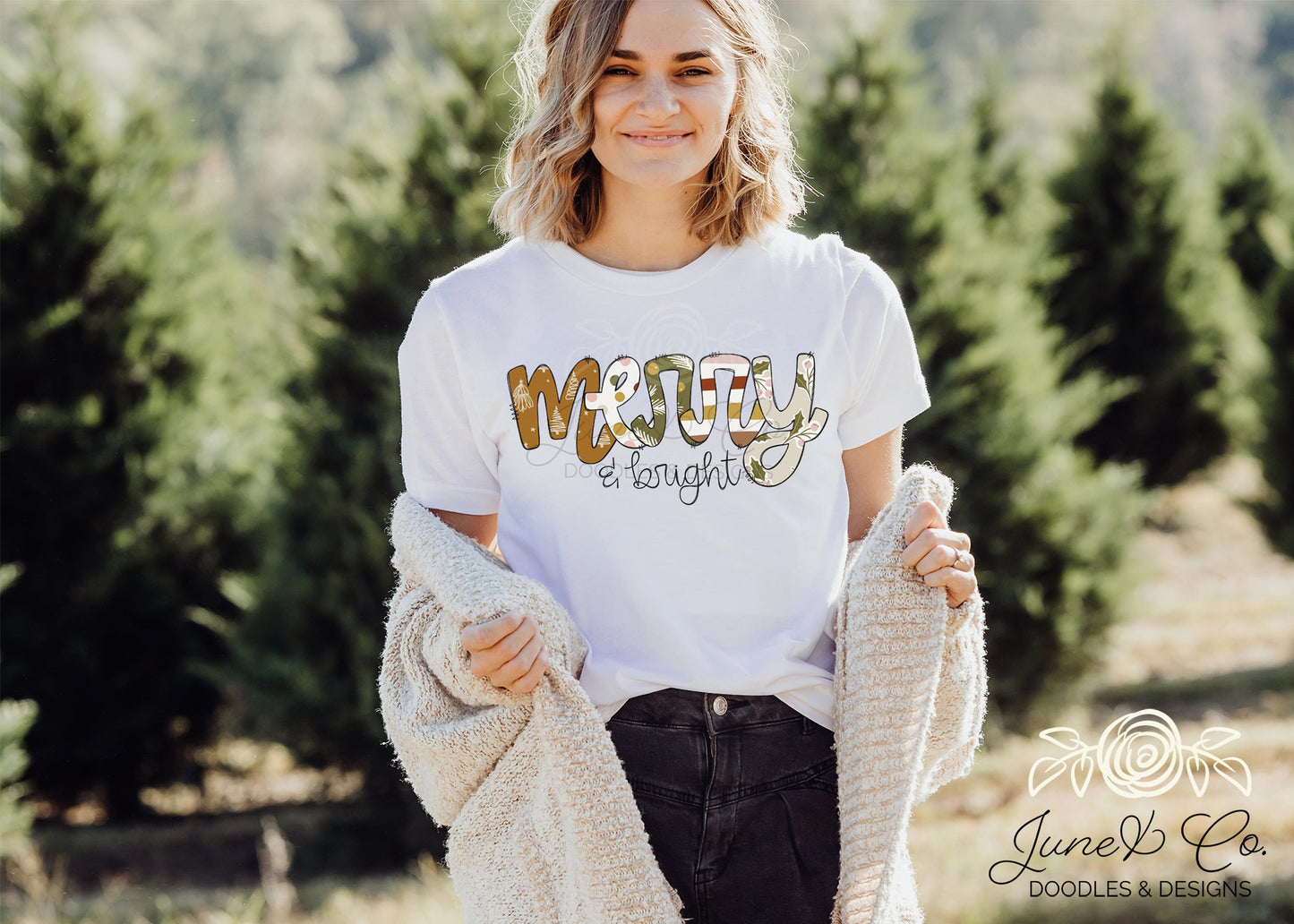 Boho Merry And Bright PNG| Christmas Doodle Letters Sublimation File| Holiday Season Shirt Design| Printable Art| Instant Download