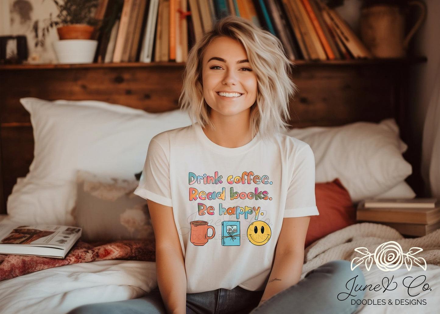 Drink Coffee, Read Books, Be Happy PNG| Books and Coffee Sublimation File| Bookish Shirt Design| Book Lovers Printable Art|Instant Download