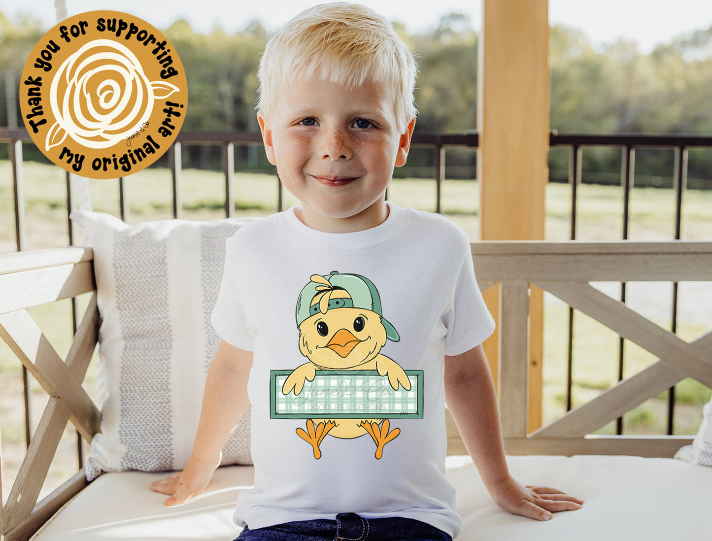 Boy Chick With Name Plate PNG| Cool Easter Chick In Hat Sublimation File| Boy's Spring Shirt Design| Printable Art| Instant Download