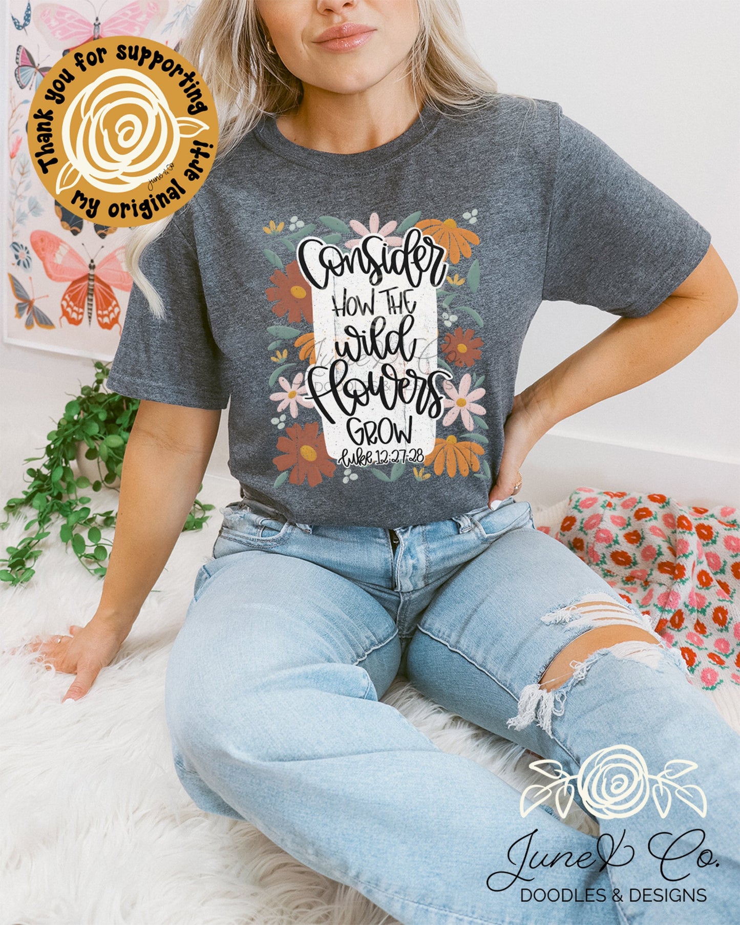 Wild Flowers PNG| Luke 12:27 Sublimation File| Floral Bible Verse Shirt Design| Hand Lettered| Faith Based Printable Art| Instant Download