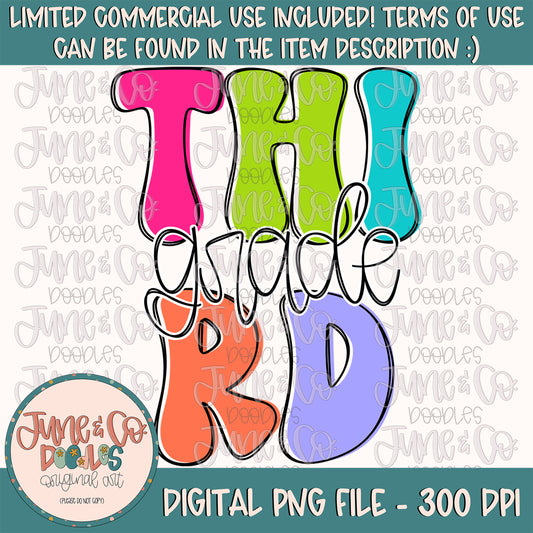 Neon Rainbow Third Grade PNG| Girls Back To School Sublimation File| Retro Student Shirt Design| Teacher Printable Art| Instant Download