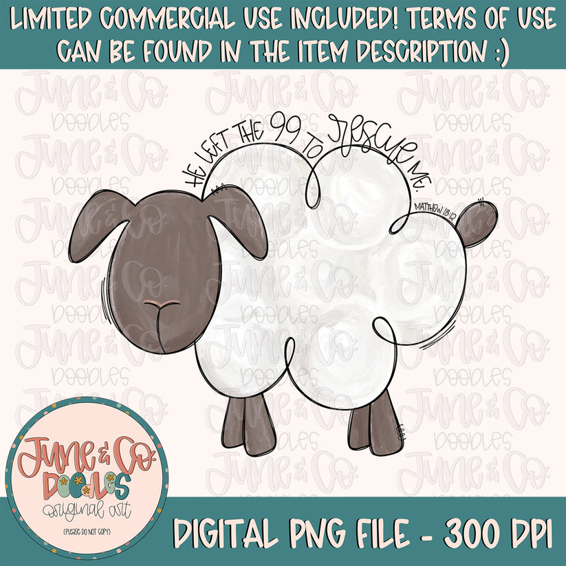 He Left The 99 Sheep PNG| Sheep Doodle Sublimation File| Christian Spr ...