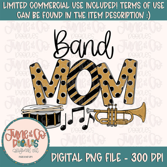 Band Mom PNG| Marching Band Mama Sublimation File| Football Season Shirt Design| Hand Lettered Printable Art| Instant Download