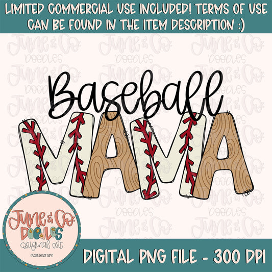Baseball Mama PNG| Sports Mom Sublimation File| Baseball Season Shirt Design| Hand Lettered Printable Art| Instant Download