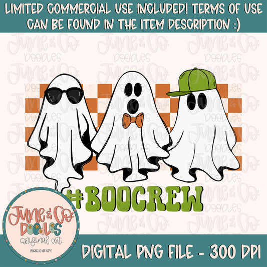 Boo Crew Ghost Trio PNG| Boys Halloween Sublimation File| Trick or Treating Shirt Design| Hand Drawn Printable Art| Instant Download