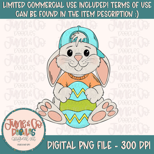 Boy Bunny PNG| Cool Easter Bunny In Hat Sublimation File| Boy's Spring Shirt Design| Hand Sketched Printable Art| Instant Download