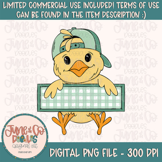 Boy Chick With Name Plate PNG| Cool Easter Chick In Hat Sublimation File| Boy's Spring Shirt Design| Printable Art| Instant Download