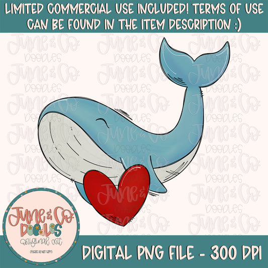 Boys Whale With Heart| Valentine's Day Sublimation File| Boys V-Day Shirt Design| Hand Sketched Printable Art| Instant Download