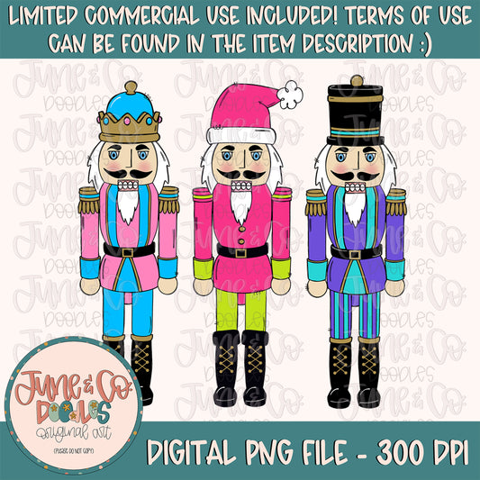 Bright Nutcracker Trio PNG| Christmas Nutcracker Sublimation File| Modern Christmas Shirt Design| Hand Drawn Printable Art| Instant Download