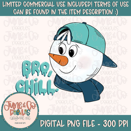 Bro Chill Snowman PNG| Christmas Doodle Sublimation File| Holiday Season Shirt Design| Hand Sketched Printable Art| Instant Download