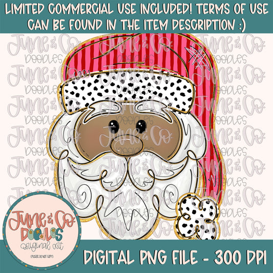 Whimsical Santa PNG-Pink| Girly Santa Sublimation File| Gold Glitter Santa| Christmas Holiday Shirt Design| Hand Drawn Art| Digital Download (Copy)